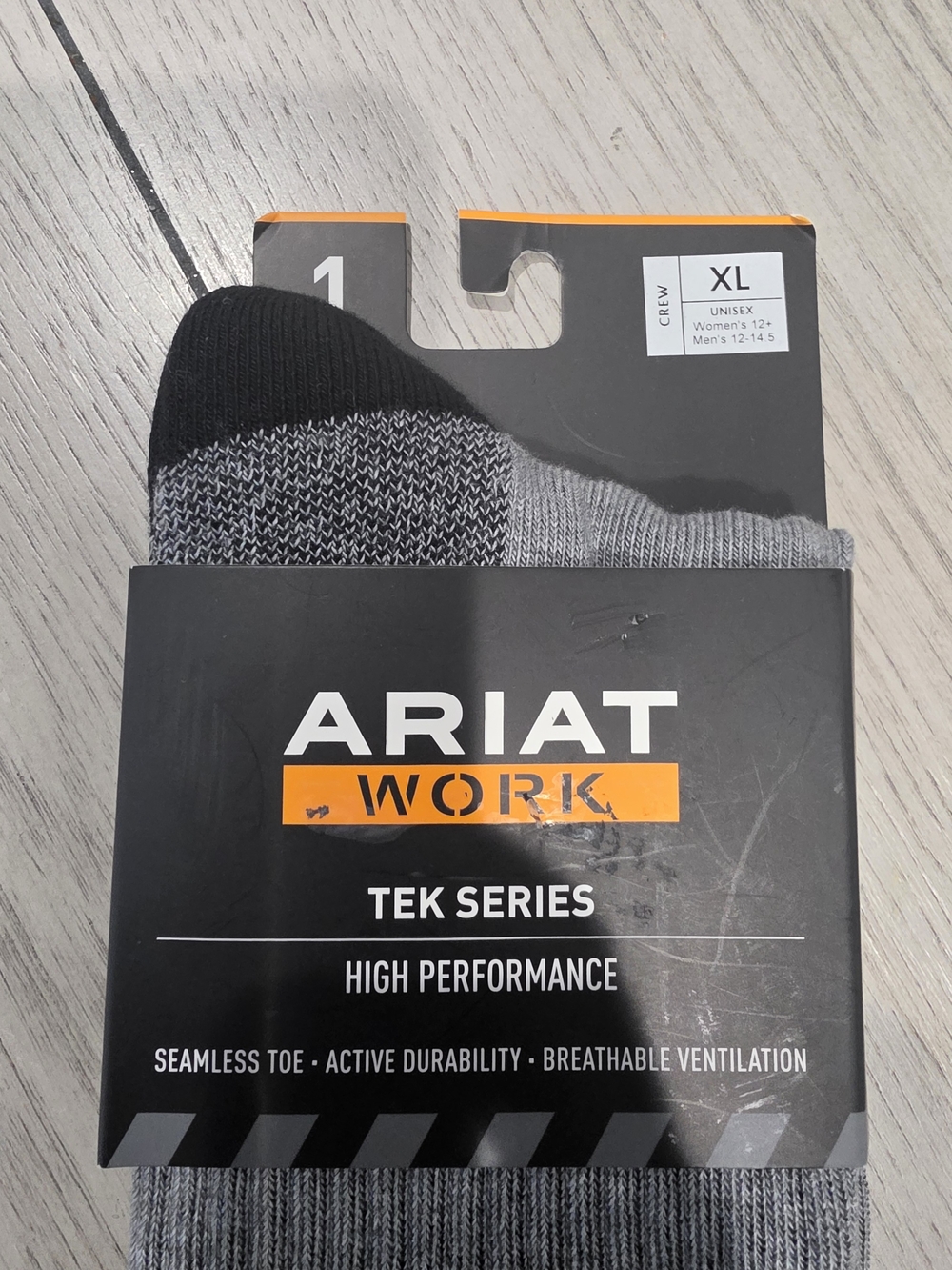Ariat Grey and Yellow Tek Series Men's Performance Socks - Picture 2 of 4